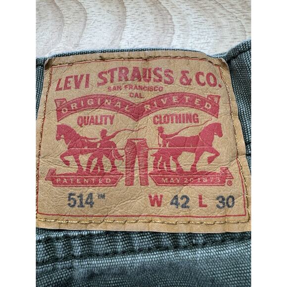 Levis 514 Straight Leg Pants Men 40x29 (actual) Green Khaki Chino Cotton Patina - Picture 2 of 4